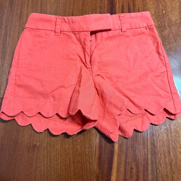J. Crew Scalloped Shorts Women's Size 00 XS S Mid Rise Linen Casual Red - Picture 2 of 7